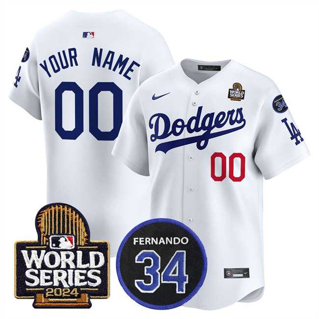 Mens Los Angeles Dodgers ACTIVE PLAYER Custom White 2024 World Series With Fernando Memorial Patch Limited Stitched Baseball Jersey->customized mlb jersey->Custom Jersey